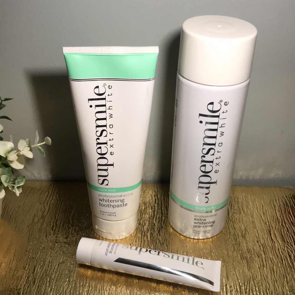 Supersmile extra white toothpaste and pre-rinse whitening lot free accelerator